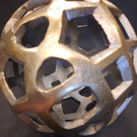 Gold Painted Cast Metal Round Decorative Sphere ~ 19" Circumference - Picture 4 of 4